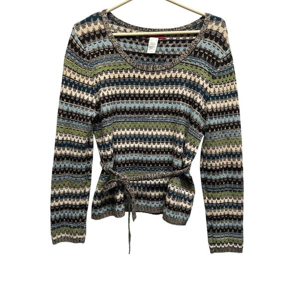 Anne Klein Multicolor Striped Knit Sweater with Tie Waist Size M - Picture 1 of 8